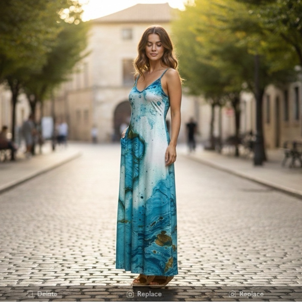 Blue White Sleeveless Maxi Dress XXL